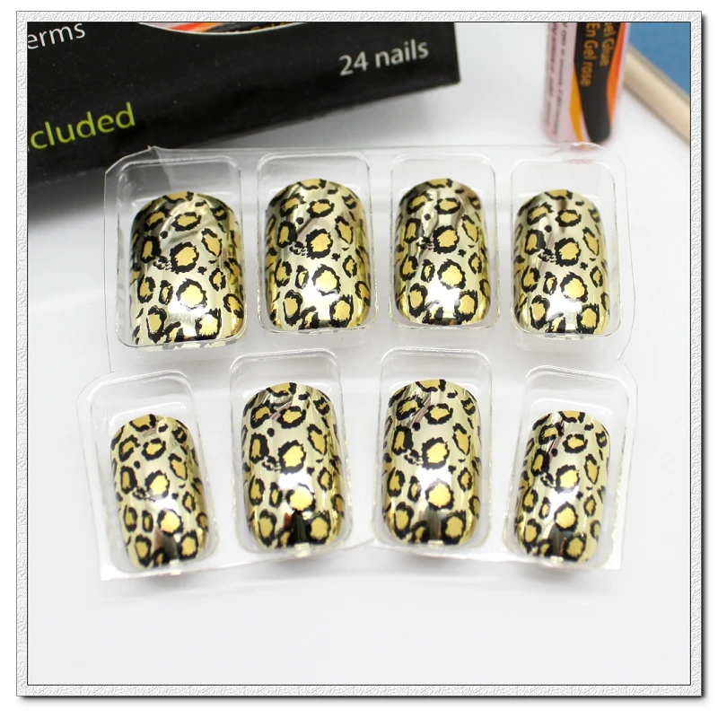 New 24tips Classic Leopard Print Silver&ampGolden Color Metallic Nail Tips False nails Artificial SKU#:SMN08&amp09 | Красота и