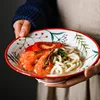 8 inch Ceramic Bowl Noodle Bowl Forest Animal Design Large Bowl Creative Restaurant Household Flower Bowl 6