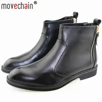 

movechain Fashion Men's Genuine Leather Ankle Boots Man Zipper Punk British Style Chelsea Boot Mens Casual Shoes Flats
