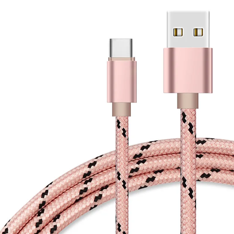 25/100/200/300 см длинные Тип usb C линия плетеный провод для быстрой зарядки Зарядное устройство для huawei mate RS 9 10 pro lite Galaxy s8 S9 - Цвет: Розовый