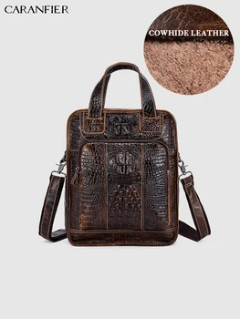 

CARANFIER Mens Backpacks Alligator Pattern Mens Shoulder Bags Travel Bags Genuine Cowhide Leather Business Crossbody School Bags