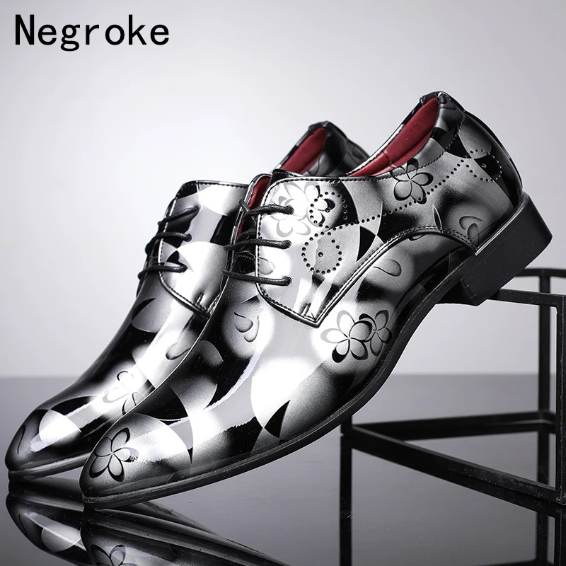 

2019 Fashion Men Dress Shoes Shiny Patent Leather Men's Formal Business Groom Wedding Oxford Shoes Plus Size 50