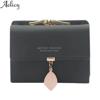 

Aelicy Fashion Leaf Three-fold Coin Purse Female Short Wallet Leather Credit Card Holder Bag Square Coins Keys Card Holder Bag