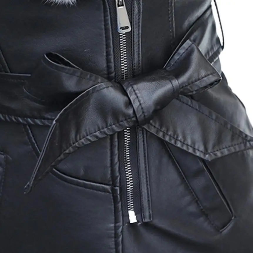 Страусиная кожаная куртка зимняя Длинная женская теплая бархатная куртка Тонкий пояс на Молнии Меховой Воротник мотоциклетная куртка O26