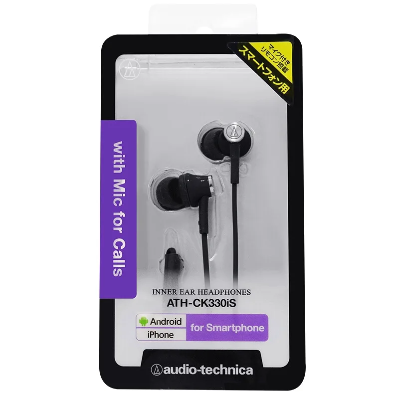 Audio-Technica ATH-CK330IS проводные наушники 3,5 мм разъем в уши с микрофоном проводное управление для Xiaomi huawei Oppo и т. Д