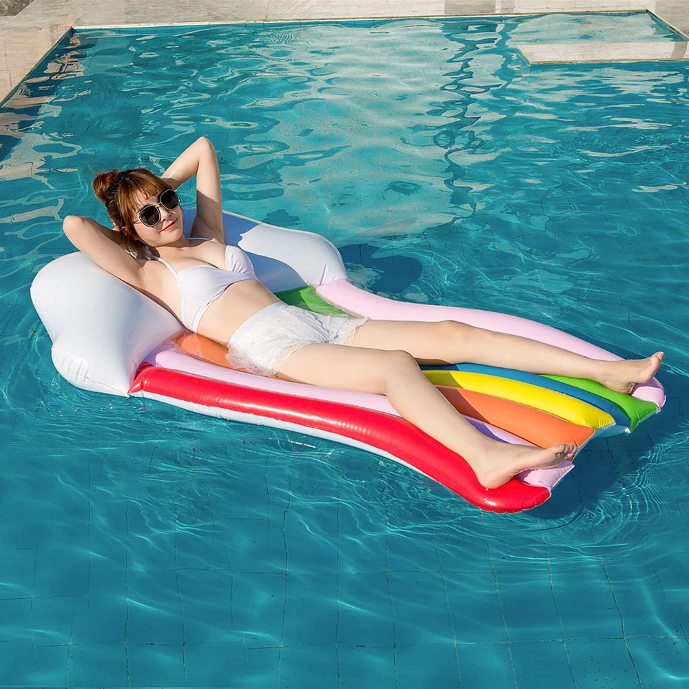 

Summer Swim Pool Floating Inflatable rainbow Air Mattress Pool Fun Toys Floating Row Air Bed Adult Pool Float Swimming Circle