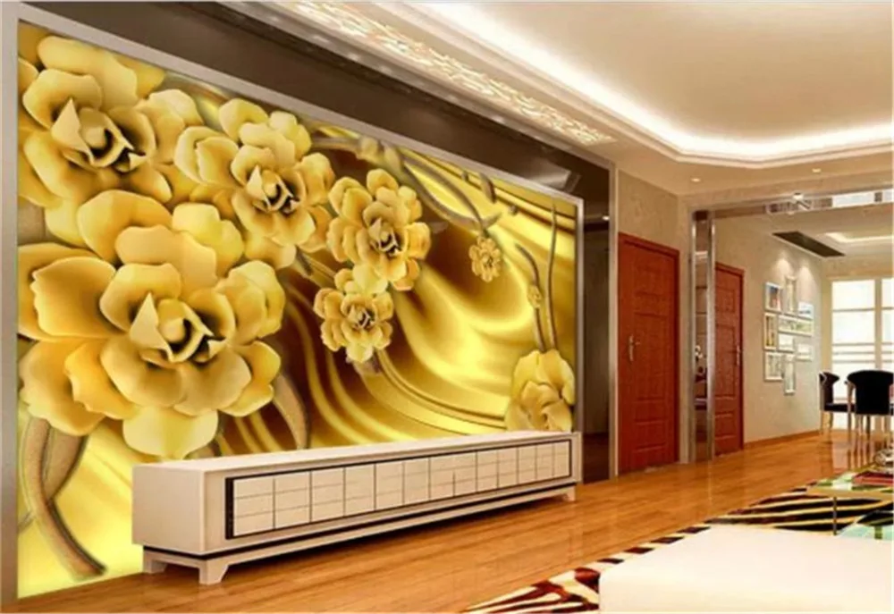 

Custom Any Size 3D Wallpaper Luxury Gold Peony Silk Pattern TV Background Wall Decoration Mural Silk Wallpaper