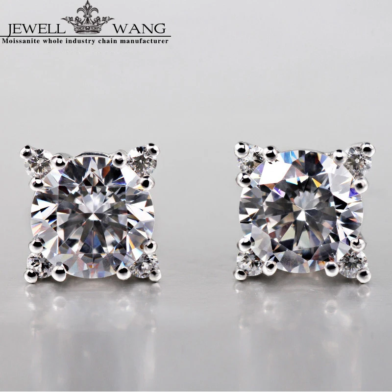 JEWELLWANG Piedra Moissanite Stud Pendientes Pendientes de Cruz Starlight 0.5CT Certified 18 K Blanco Aretes de Oro para Las Mujeres/de Los Hombres Finos regalo