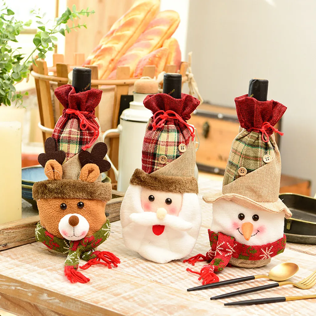 

Cute christmas gift Wine Bottle Cover Bags Decor Home Party Xmas Elk Claus Clothes christmas gift regalos navidad