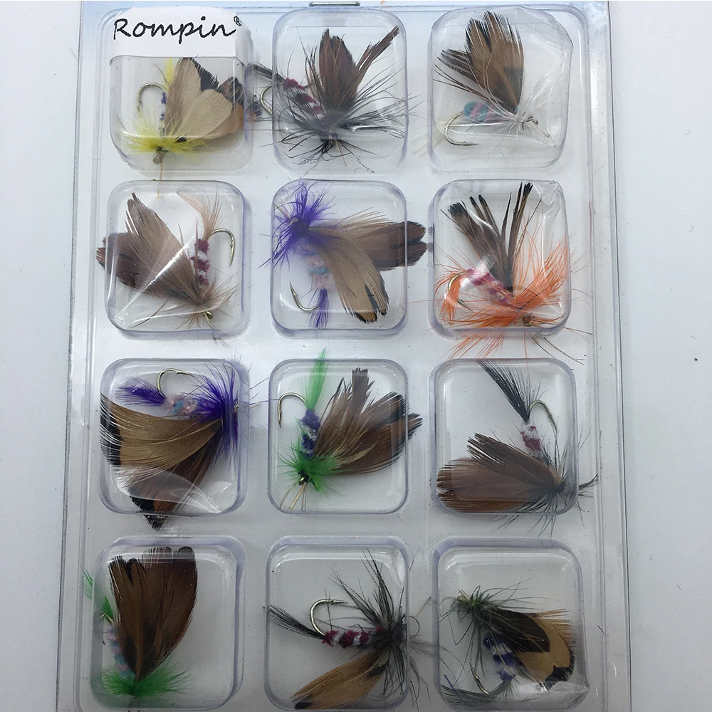 R 12pcs/set fly fishing lure set dry and wet fly flies hooks kit tying