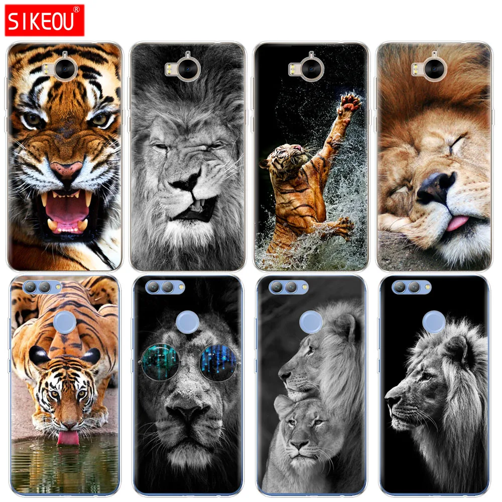 

Silicon phone Cover Case for huawei Y3 Y6 Y5 2 II 2017 nova 3e 2s 2 LITE plus Lion tiger Fashion Lovely Animal