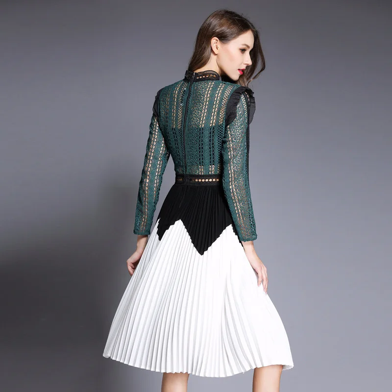 Slim Creux Pic Arrivée 2018 De À Out Femmes Patchwork Vêtements Élégante Manches Plissée Mode Nouvelle Empire As Longues Sexy Transparent Robe pqq4Tvf