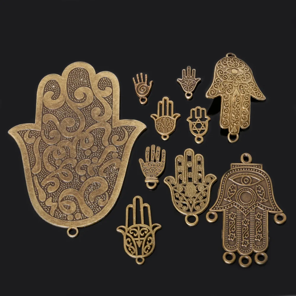 Wholesale 58pcs Mixed Vintage Hamsa Hand Charms Pendants Antique Bronze