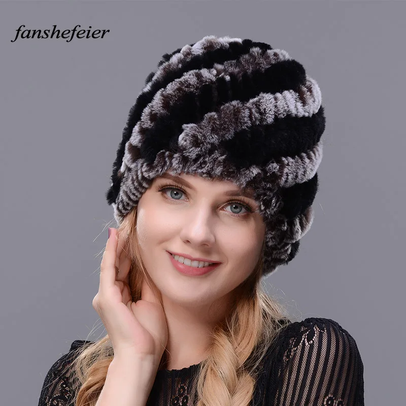 Женские зимние шапки Fanshefeier теплые вязаные меховые из натурального меха