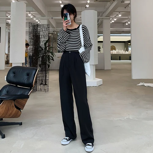 Женские свободные брюки с высокой талией Pantalon Femme черные винно красные полной