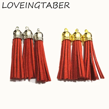

(Choose Color First) 50mm 100pcs/lot Red Suede Leather With Rhodium/Gold Tassel Pedants