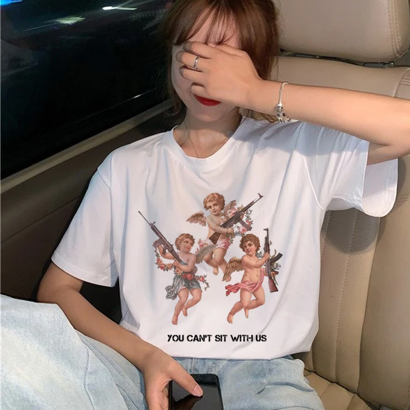 Новая забавная Футболка Harajuku Angel женская футболка Ullzang 90s в Корейском стиле
