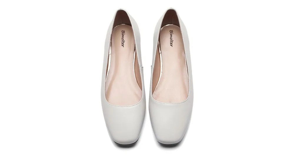 Bimolter/женские милые туфли-лодочки на низком каблуке, чистый цвет, розовый, белый, черный цвет, Женская Роскошная Повседневная офисная