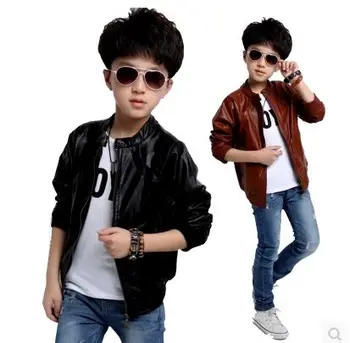 

Fashion 2018 infant leather jackets/Autumn winter Boys Girls PU Leather Children'sJacket 4-14T Clothing Kids Warm Coat Outerwear