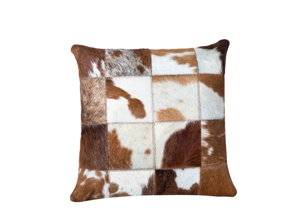 

1pc Top Quality Brown & Beige Cowhide Leather Pillowcase 50x50cm