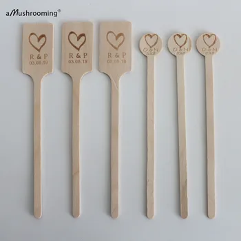 

200 Custom Wooden Stir Sticks Heart for Wedding Cocktails, Monogram Drink Stirrers, Wedding Swizzle Sticks Cocktail Stirrers