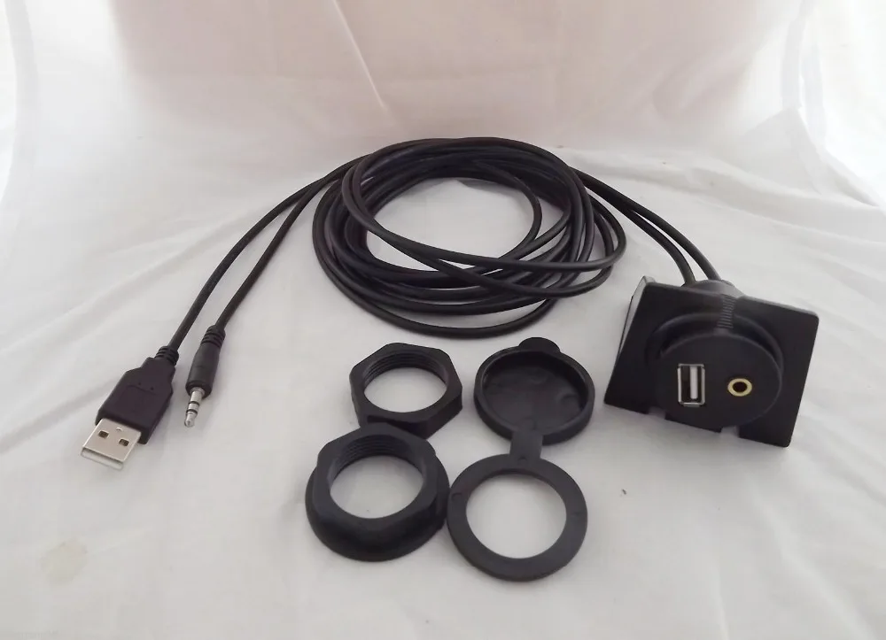 1 Pz Auto Cruscotto A Filo Montaggio A Pannello 3.5Mm Jack + Usb 2.0 Extension Cavo Adattatore 3Ft/6Ft
