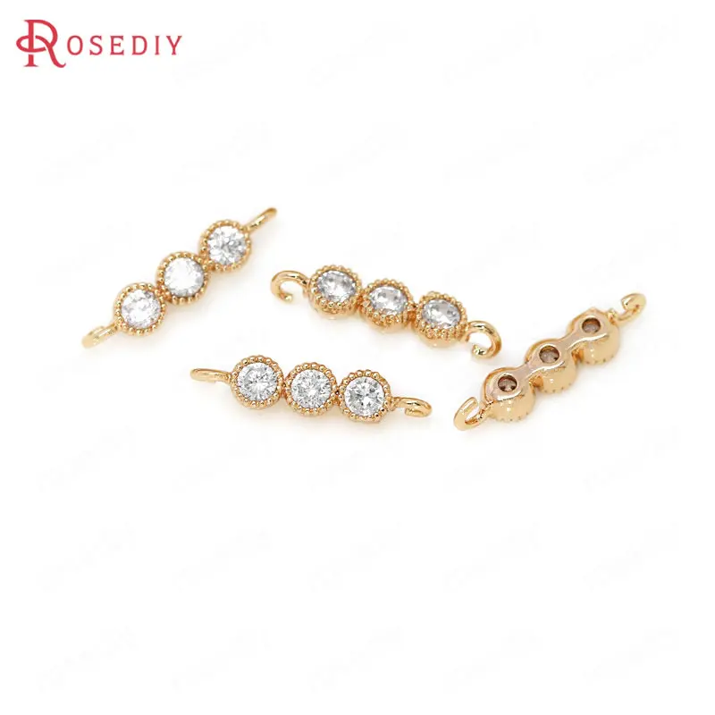 31024 4PCS 3.5x15MM 24K Gold Color Brass Zircon Charms Earrings Connector 