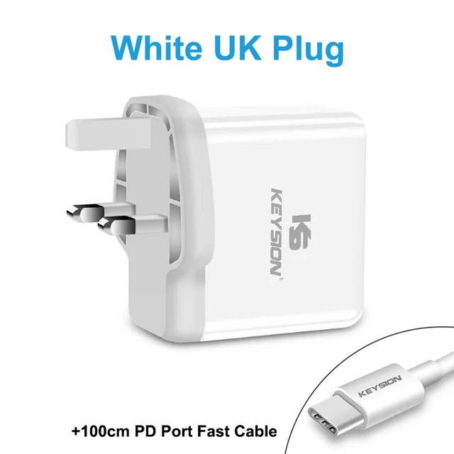 KEYSION 2 порта 36 Вт USB-C PD быстрое зарядное устройство type-C дорожное настенное быстрое зарядное устройство QC 3,0 для iPhone XS Max XR X 8 Plus S8 S9+ NOTE 9 8 - Тип штекера: White UK Plug