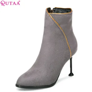 

QUTAA 2018 Women Ankle Boots Fashion Women Shoes Winter Shoes All Match Thin High Heel Pointed Toe Women Boots Size 34-43