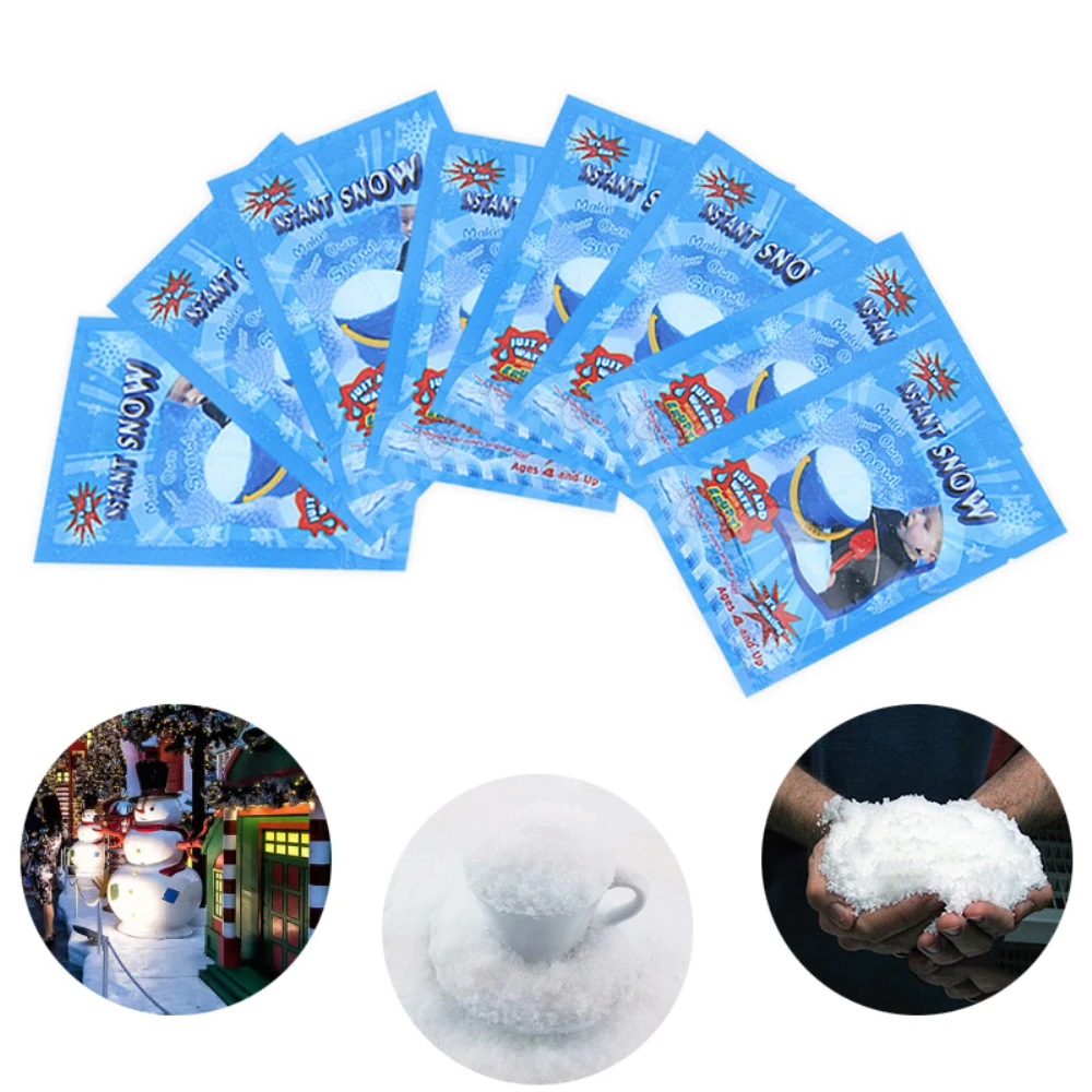 

10pcs/lots Christmas Snow Fake Magic Instant Snow Fluffy Absorbant Decorations For Kids Funny Christmas Wedding Supplies