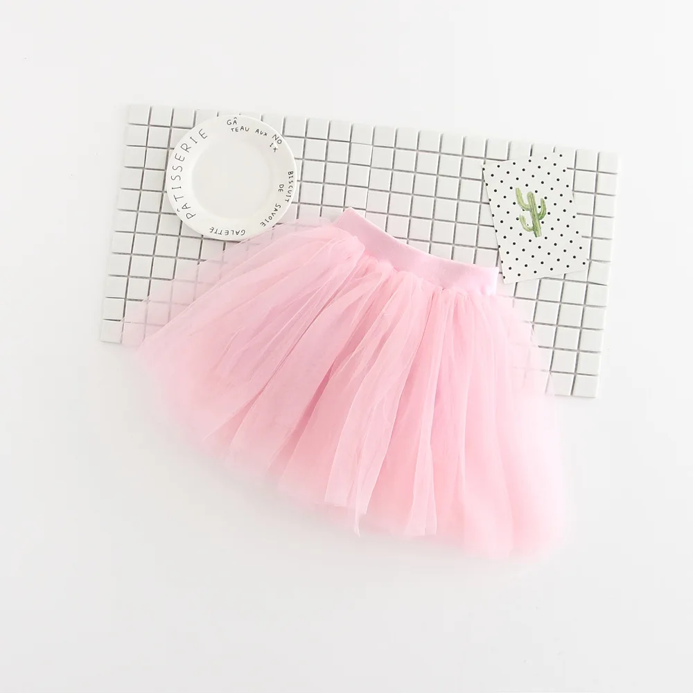 Юбки-пачки для маленьких девочек пушистый 3 Слои марли Pettiskirts юбки-пачки принцессы для маленьких девочек Танцевальная Вечеринка фатиновая юбка - Цвет: Pink