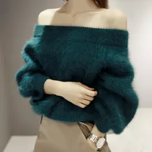 Женские Толстые негабаритные женские зимние свитера с открытыми плечами, пуловеры из норкового кашемира, свитер из мохера, вязаный пуловер S50