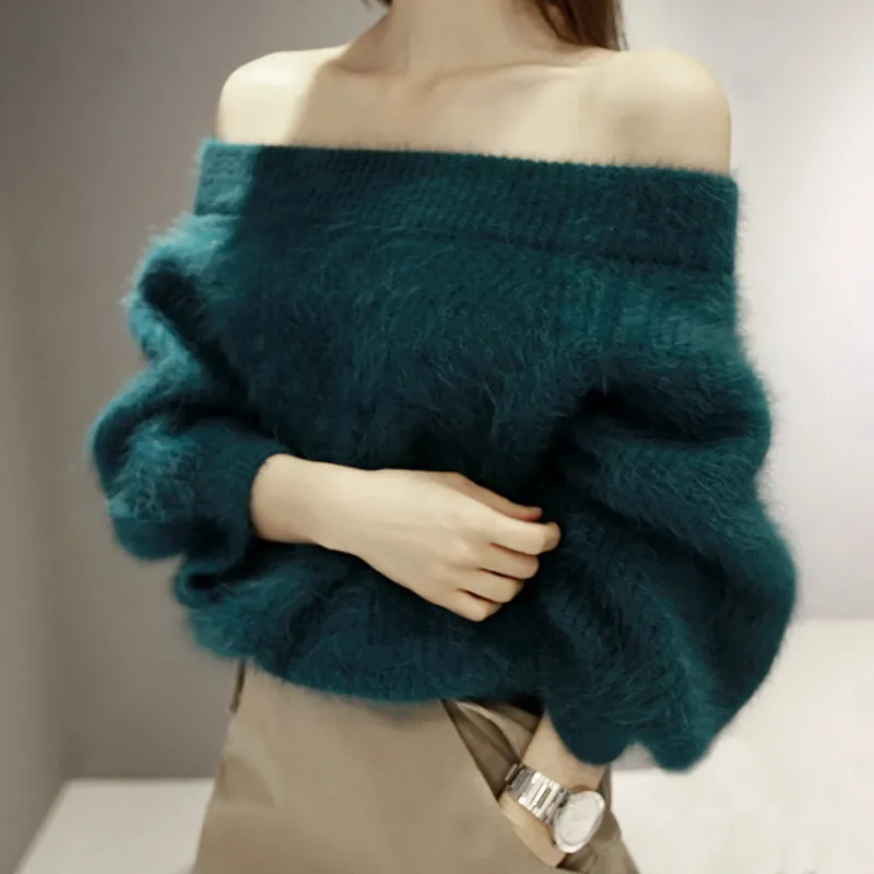 

Off Shoulder Ladies Thick Oversized Sweaters Women Winter Pullovers Mink Cashmere Pull Femme Mohair Sweater Knitted Pullover S50