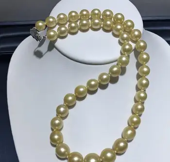 

gorgeous 12-14mm round south sea gold pearl necklace 18inch 925s