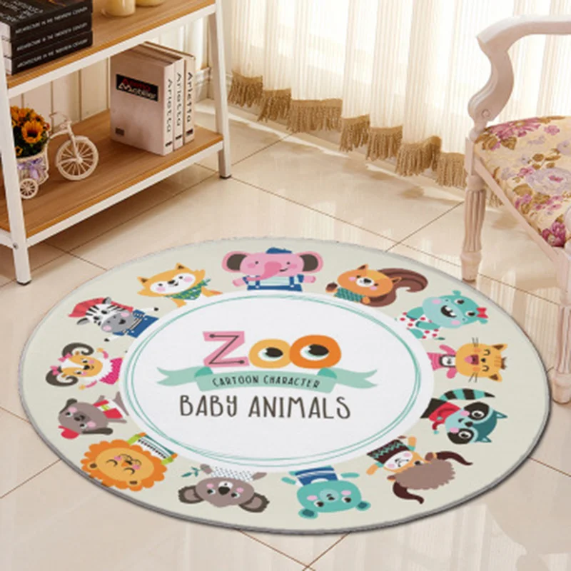 QWZ Baby Cartoon Play Mat Cartoon Animal Circle Puzzle Mats Children Round Carpet Diameter 60CM