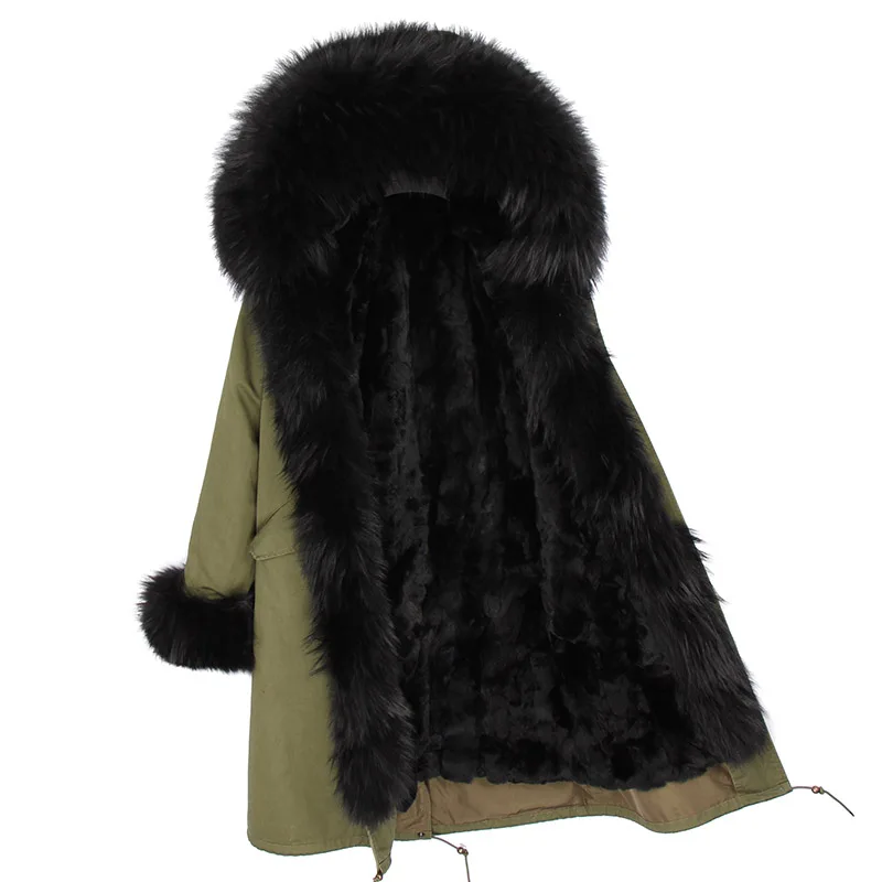 Maomaokong роскошное модное зимнее пальто для девочек с воротником из натурального Лисьего меха, пальто с подкладкой из меха енота, куртка в стиле милитари