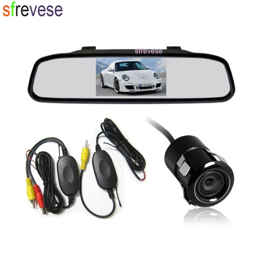 

4.3" LCD Mirror Monitor Car Rear View Kit + Mini Wireless Reversing Parking Backup Camera 170 Degree Waterproof