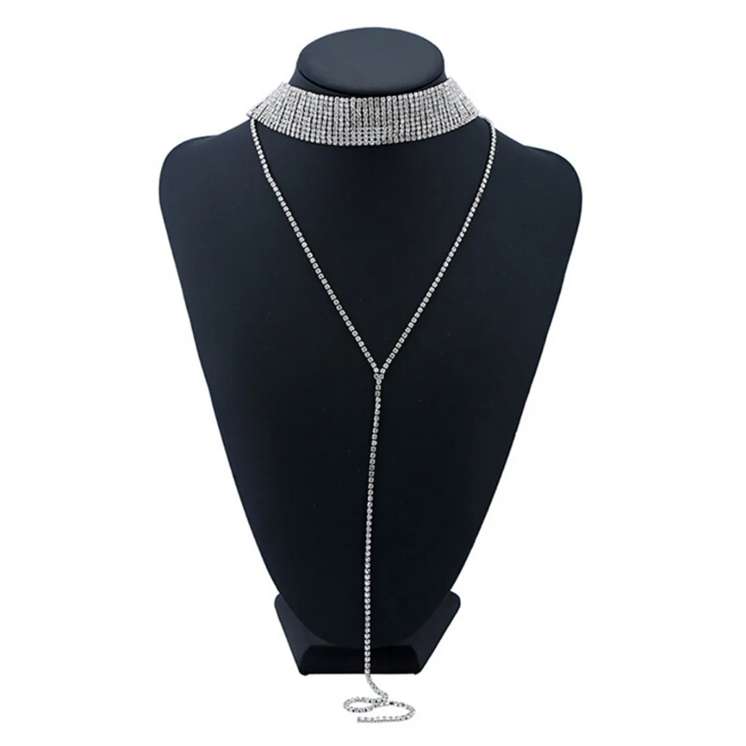 Luxury Women Rhinestone Crystal Bib Collar Choker Necklace Wedding Jewelry