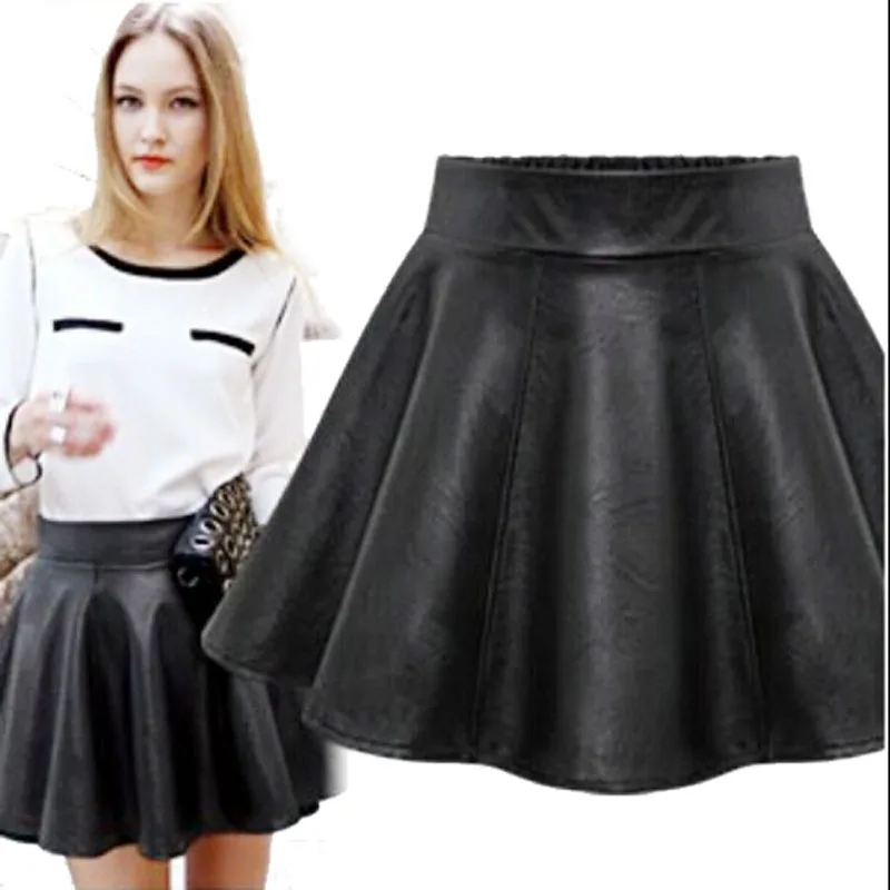 fashion comfortable sexy pleated black bottoming female pu leather