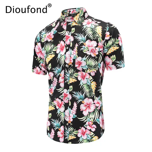 Dioufond Мужская Летняя Пляжная гавайская рубашка с коротким рукавом размера плюс, рубашки с цветочным принтом, мужская повседневная одежда для отдыха, Camisas - Цвет: 37PR001