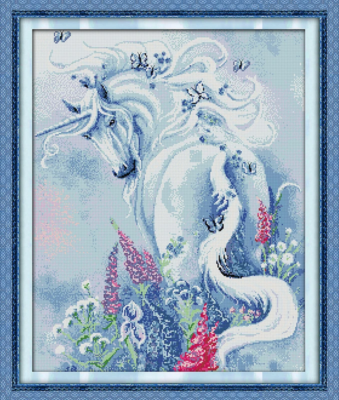 Единорог в саду картина с лошадьми Счетный напечатанный на холсте DMC 14CT 11CT Joy Sunday вышивка крестиком наборы для вышивки