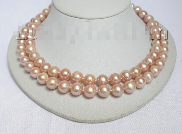 

>@@@@@ A>Genuine 17" 2row 11mm round pink freshwater pearls necklace j6558 a -Top quality free shipping