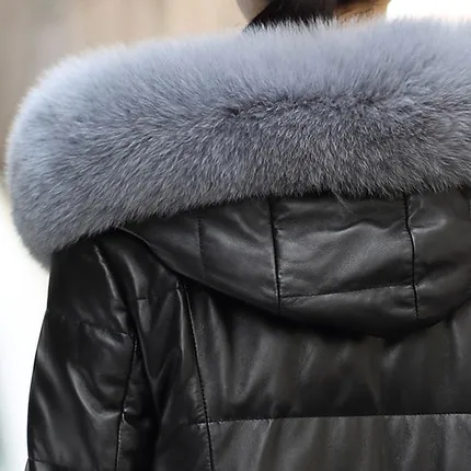 AYUNSUE 2918 Новая мода зима Geniune кожаная женская куртка с капюшоном 90% утиный пух лисы женское меховое пальто плюс размер 4XL LX938