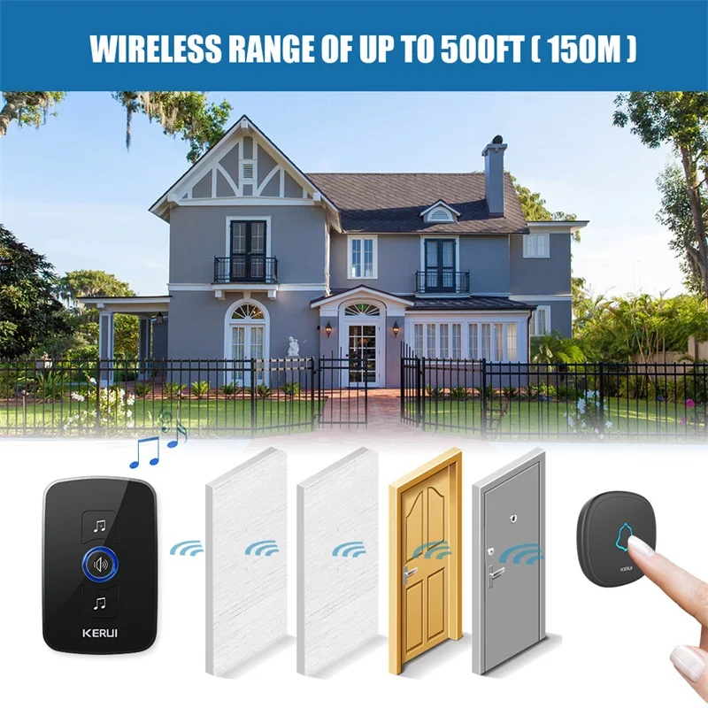 KERUI WaterProof Touch Doorbell Button Wireless 32 Songs Optional Door Bell Kits EU/US/UK plug Smart Home Welcome Alarm