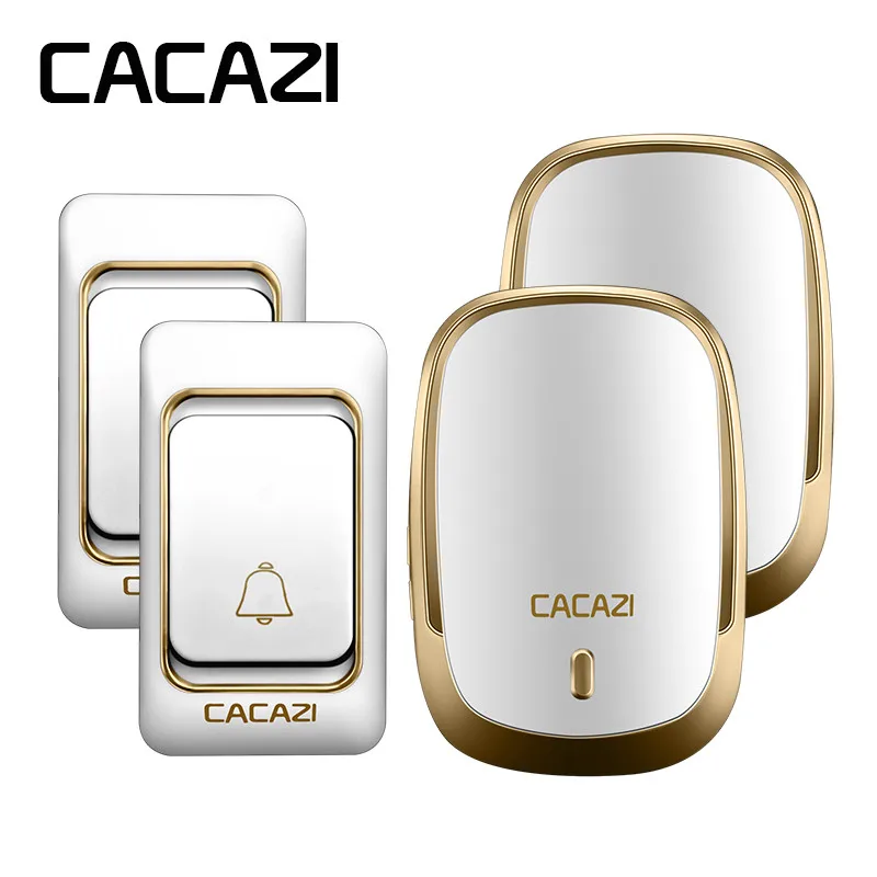 

CACAZI Wireless Waterproof Doorbell Battery Operated Long Range 200M Remote DC Button Rings 6 Volume Door 36 Chime Calling Bell