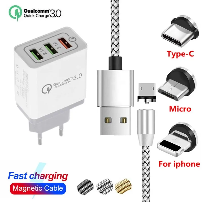 Зарядное устройство Traver QC3.0 Магнитный usb-кабель для iphone Xiaomi samsung Galaxy S10 S9 S8 plus S7 S6 Edge