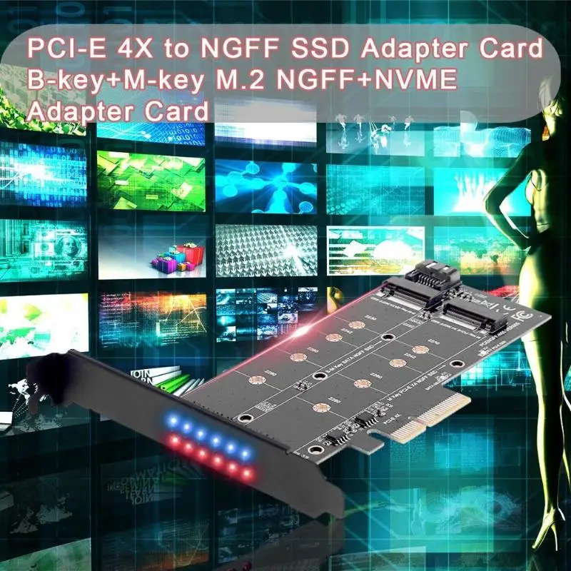Адаптер SSD PCI E 4X к NGFF преобразователь карты B + M key M.2 sata base ssd NVME pcie адаптер для