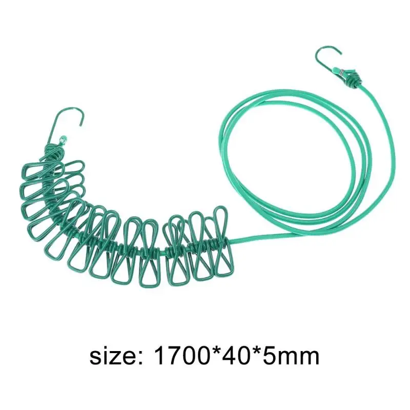 1,7 м уличная портативная линия одежды для кемпинга путешествия эластичная бельевая линия 12 зажимов дорожная Веревка Линия для стирки вешалка для сушки одежды