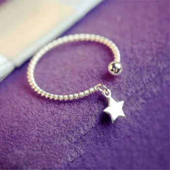 

Pentagram Twist 925 Sterling Literary Creative Silver Temperament Personality Fashion Female Resizable Opening Rings SRI179