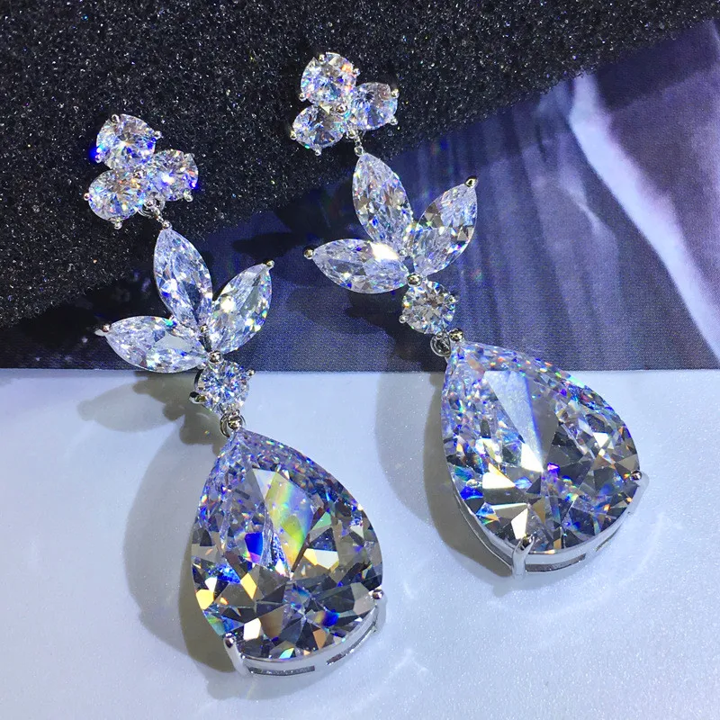 

Luxury Female Crystal Water Drop Earrings Fashion Silver Color Zircon Stone Earrings Vintage Long Dangle Earrings For Women